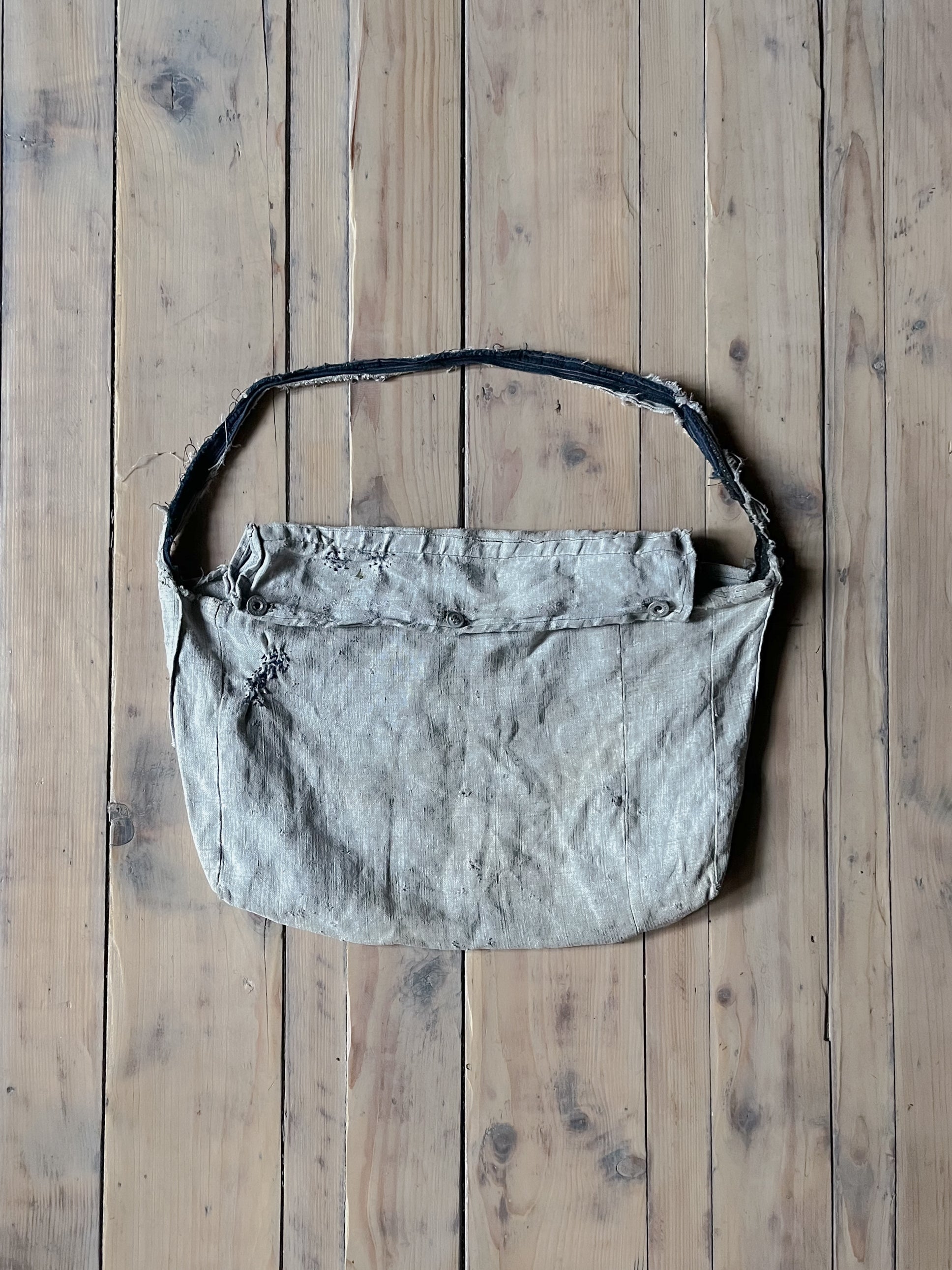 1910's French Hand Made Linen Musette Bag / 法國古著麻質麵包袋