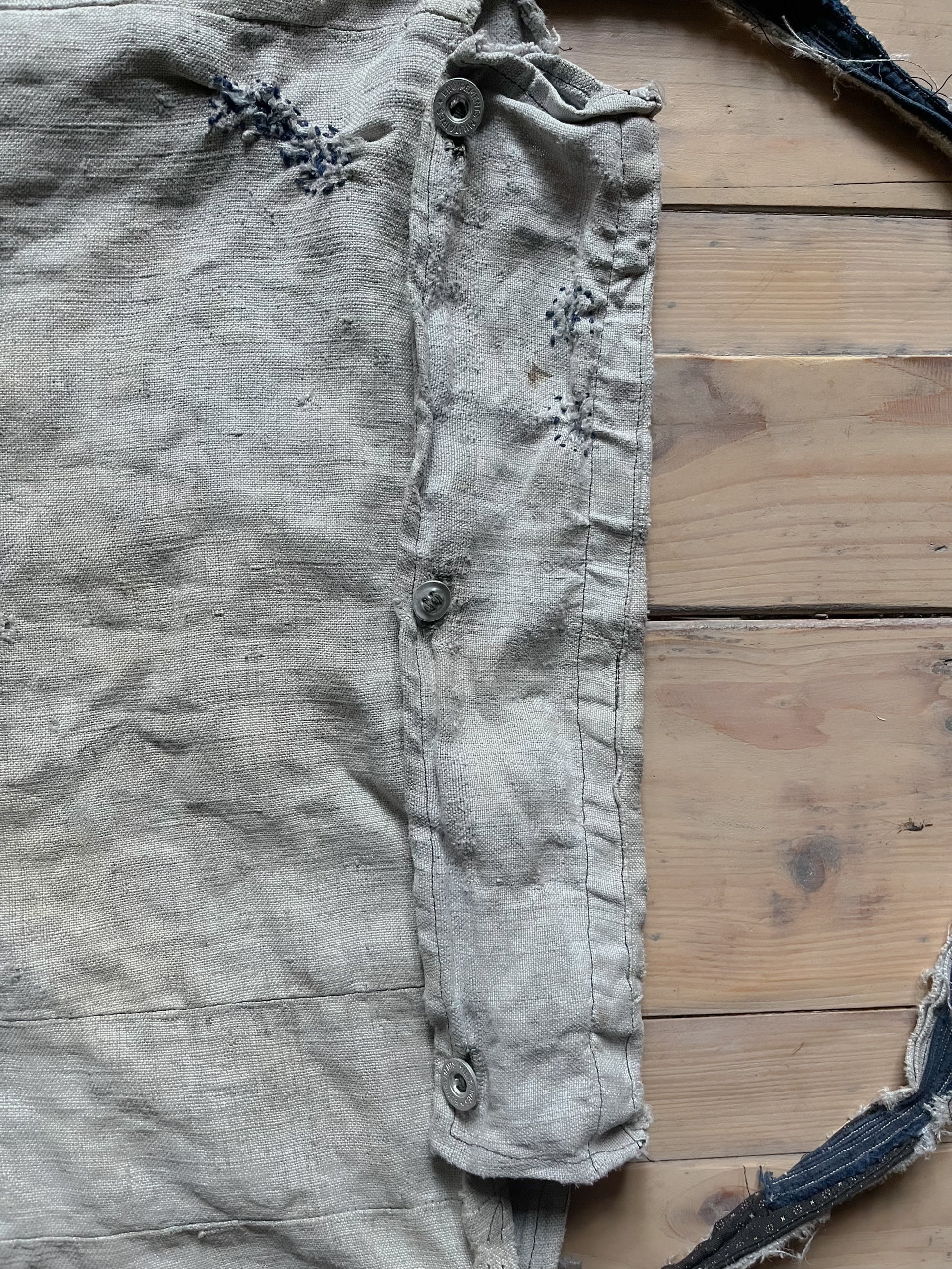 1910's French Hand Made Linen Musette Bag / 法國古著麻質麵包袋