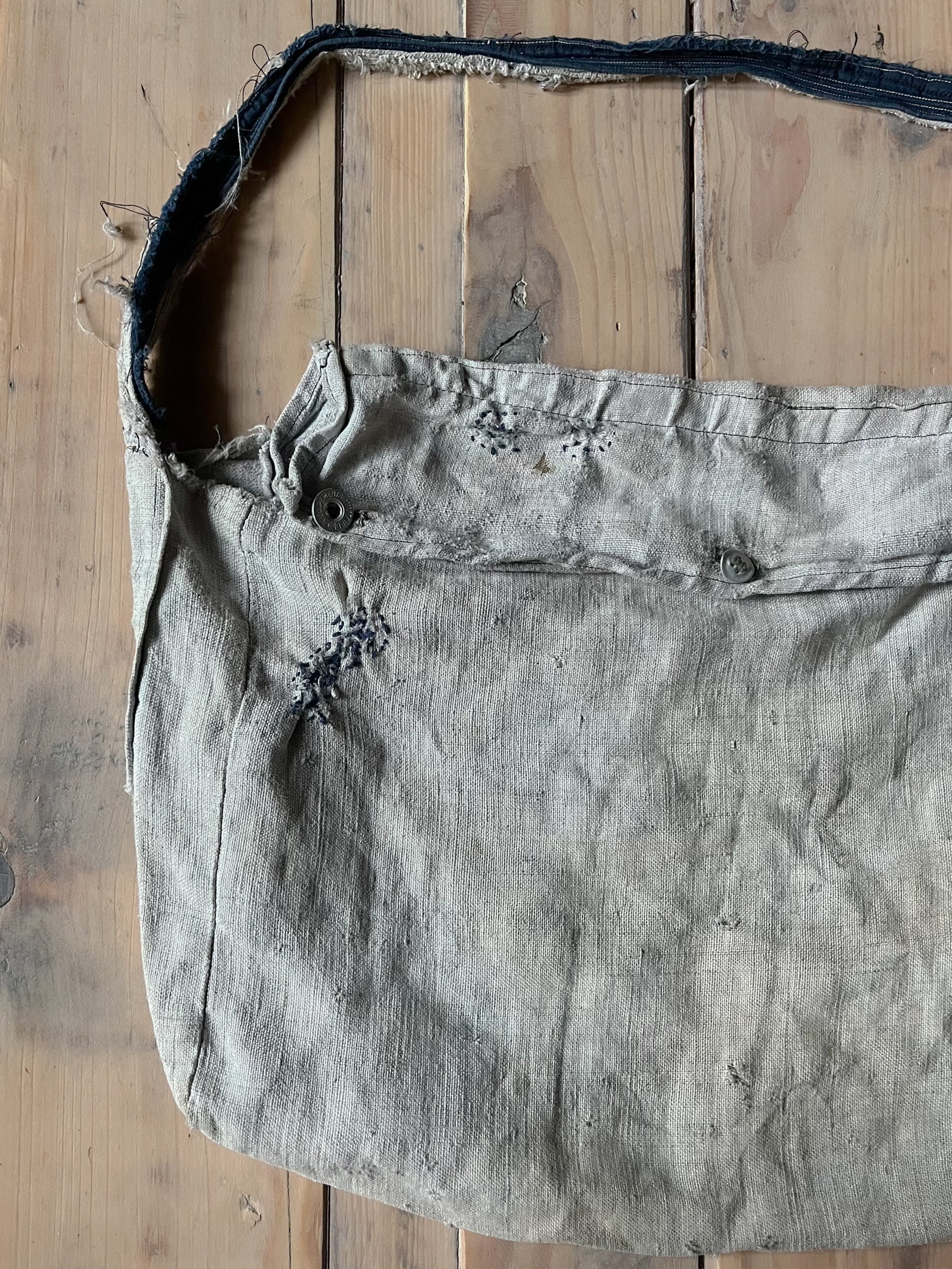 1910's French Hand Made Linen Musette Bag / 法國古著麻質麵包袋