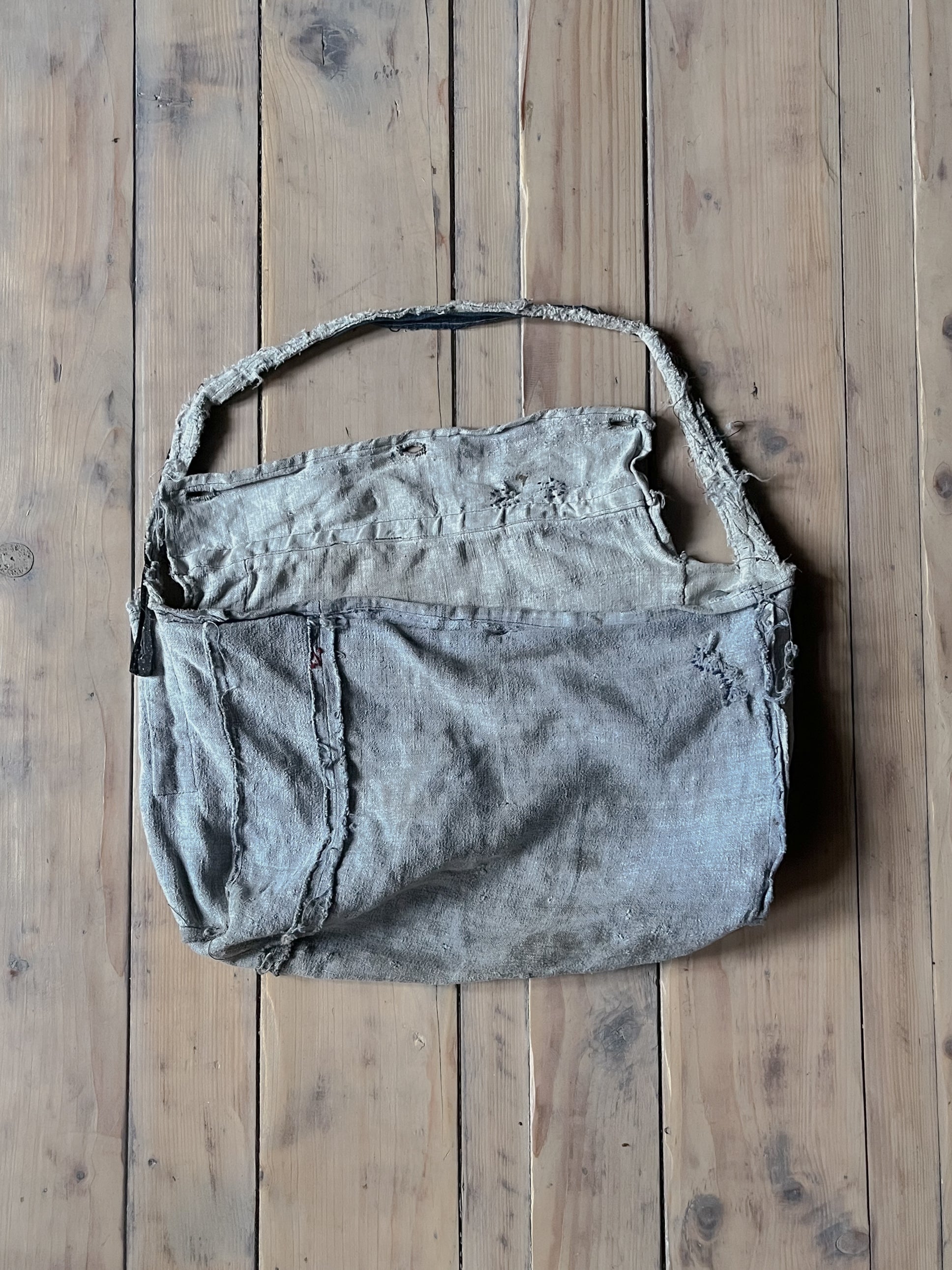 1910's French Hand Made Linen Musette Bag / 法國古著麻質麵包袋