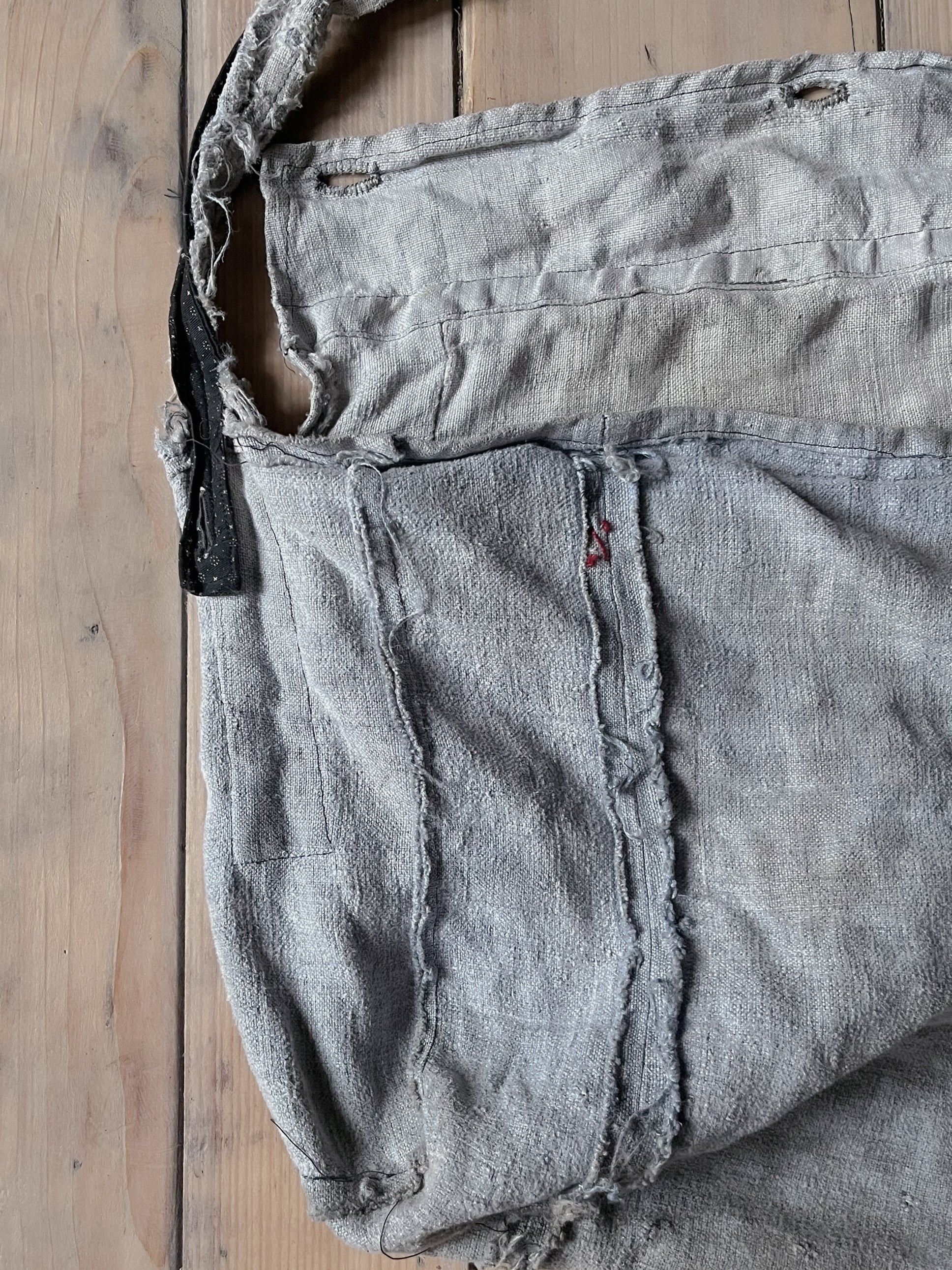 1910's French Hand Made Linen Musette Bag / 法國古著麻質麵包袋