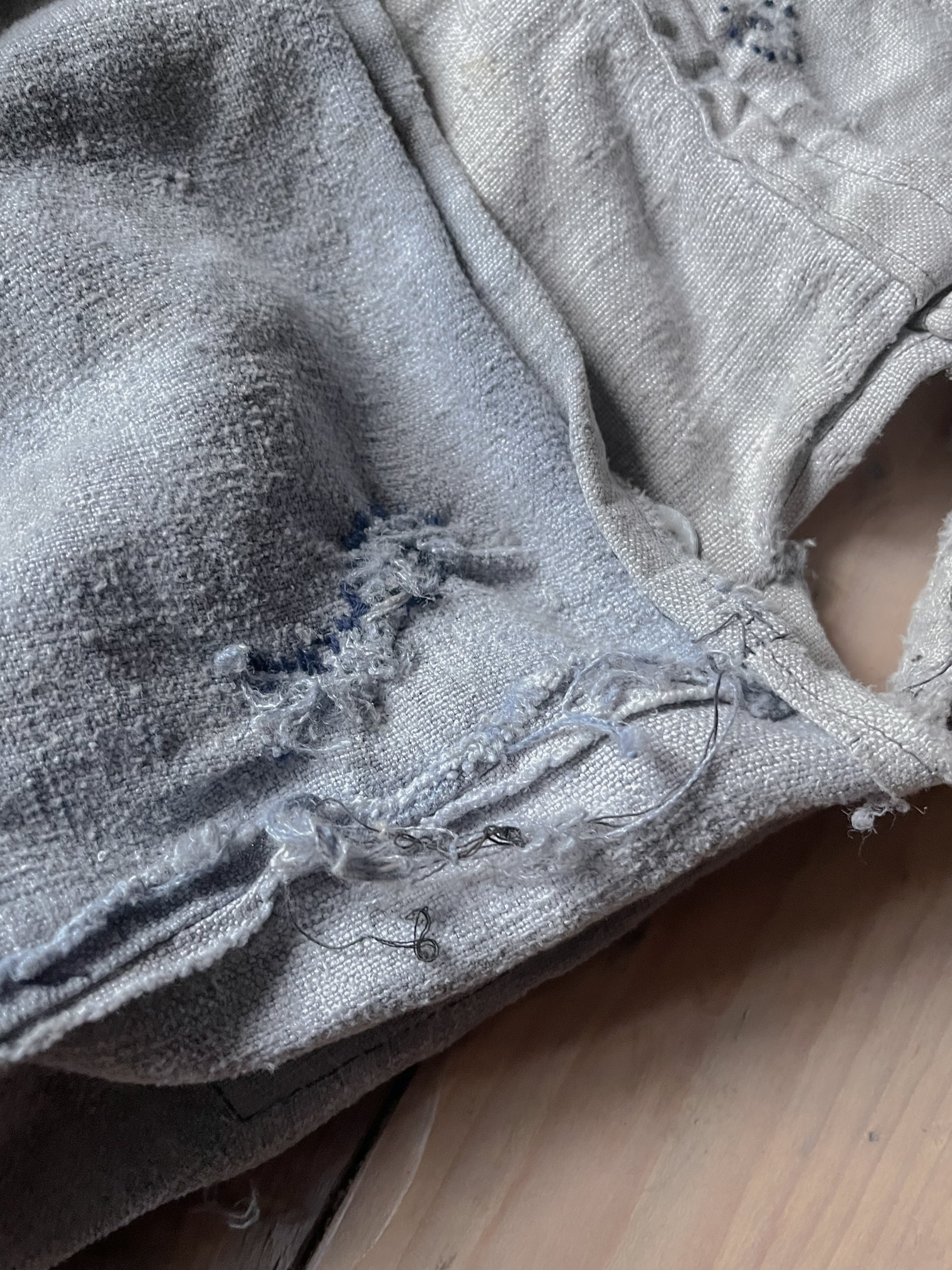 1910's French Hand Made Linen Musette Bag / 法國古著麻質麵包袋