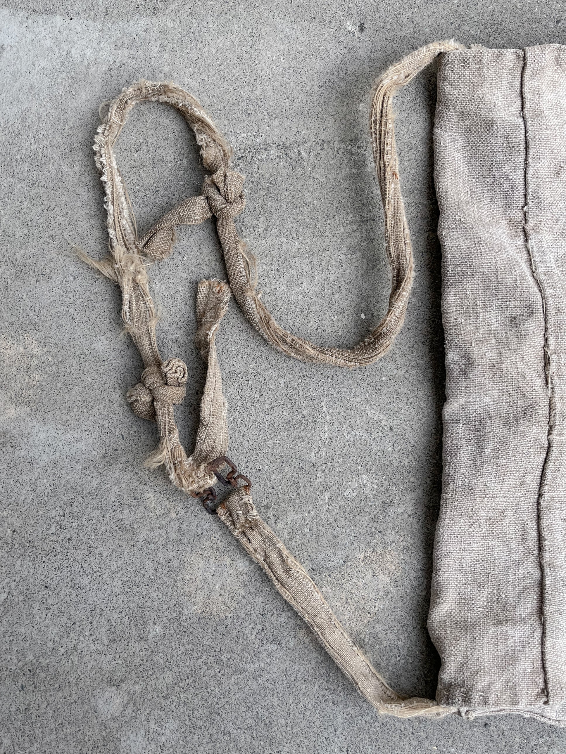 1910-1920’s French Hand Made Linen Musette Bag / 法國古著麻質麵包袋