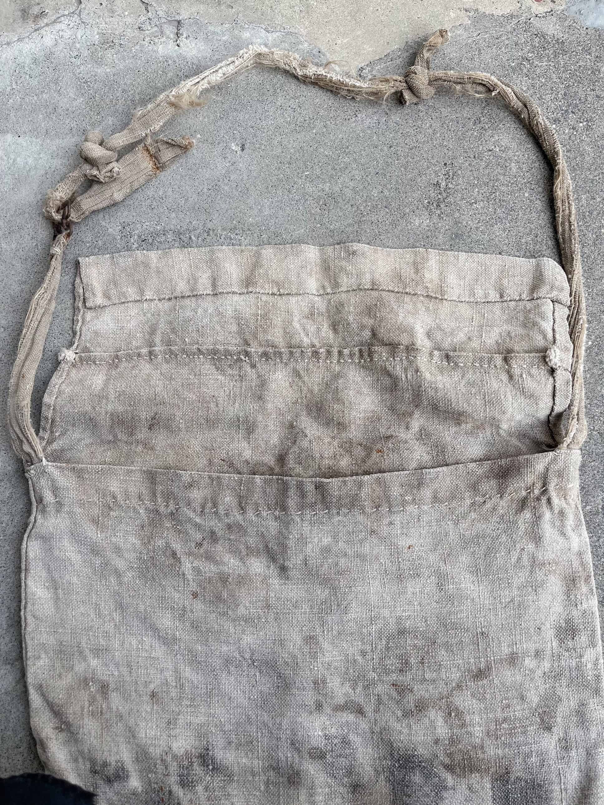 1910-1920’s French Hand Made Linen Musette Bag / 法國古著麻質麵包袋