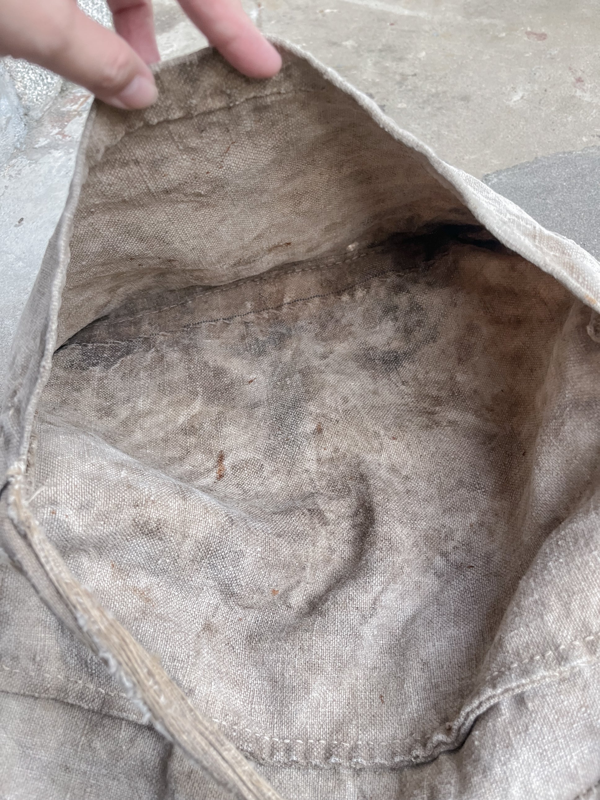 1910-1920’s French Hand Made Linen Musette Bag / 法國古著麻質麵包袋