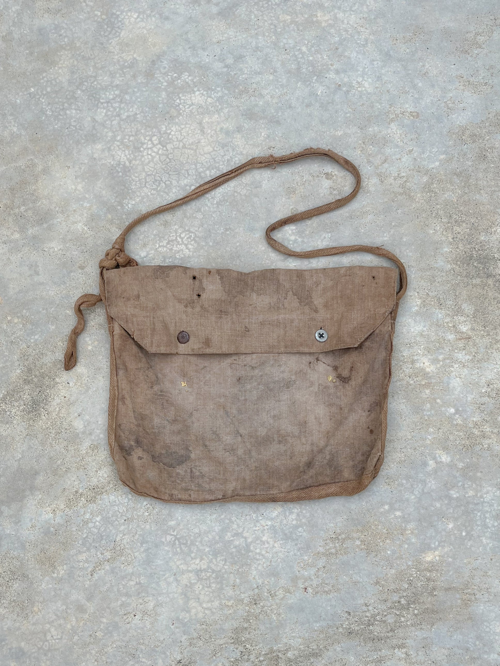 1910's WWI French Hand Made Linen Musette Bag / WWI法國古著麻質麵包袋