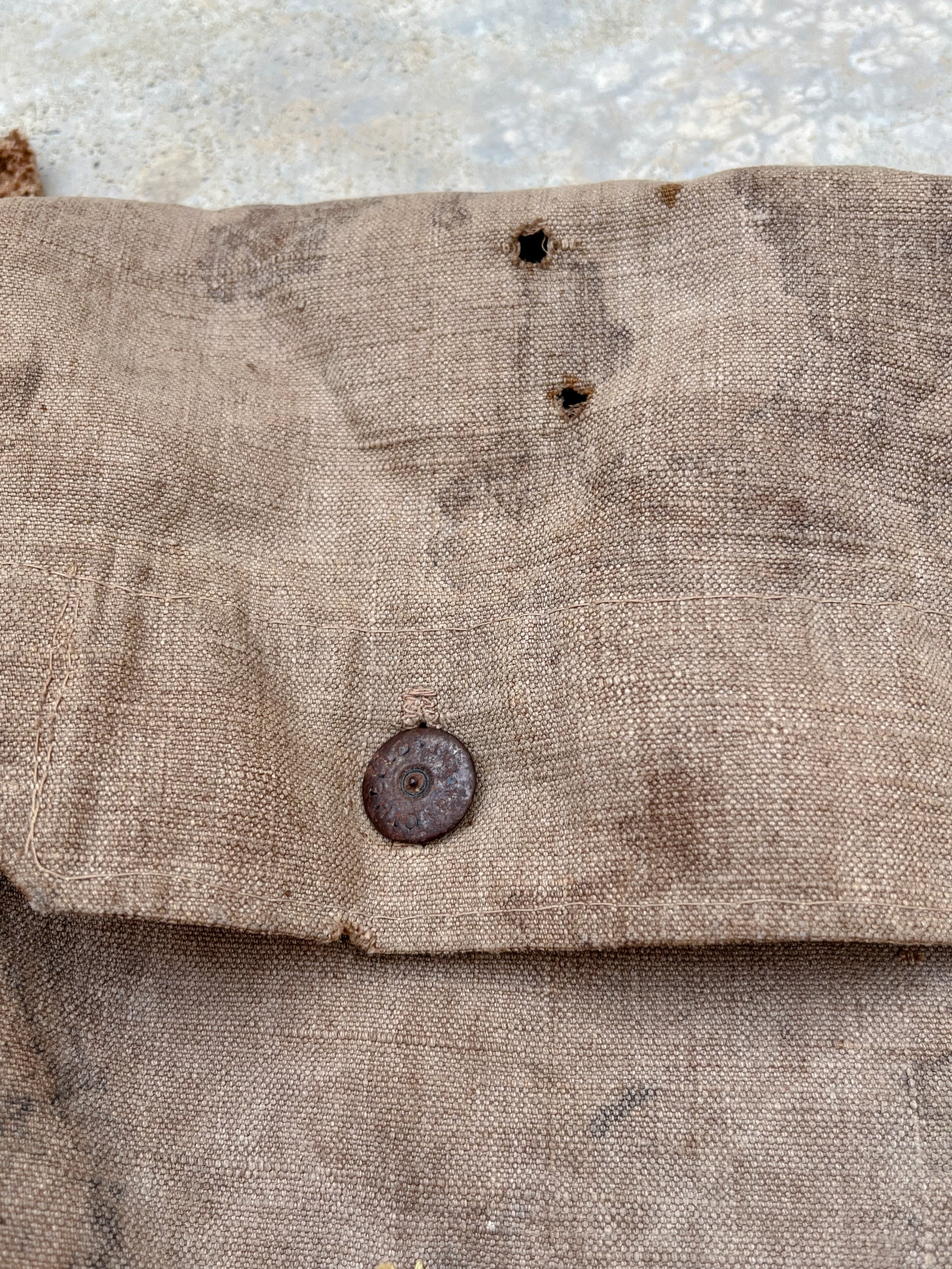 1910's WWI French Hand Made Linen Musette Bag / WWI法國古著麻質麵包袋