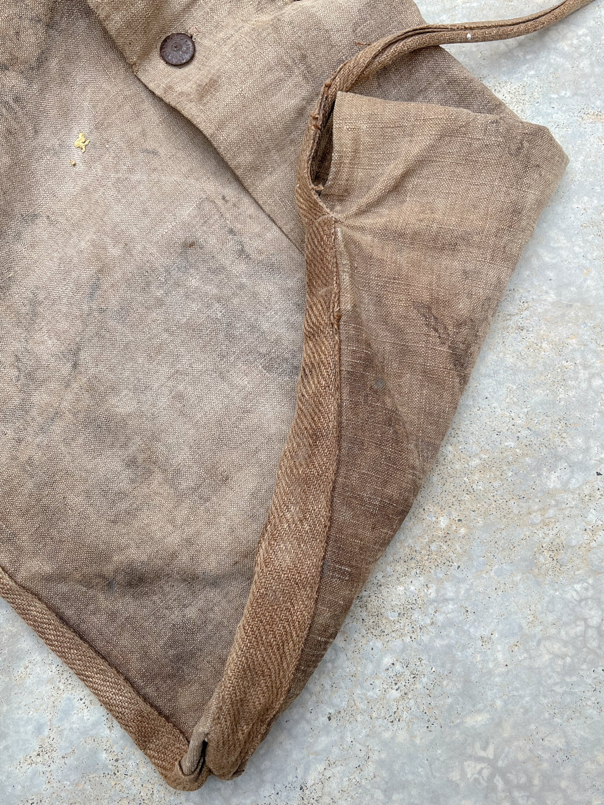 1910's WWI French Hand Made Linen Musette Bag / WWI法國古著麻質麵包袋
