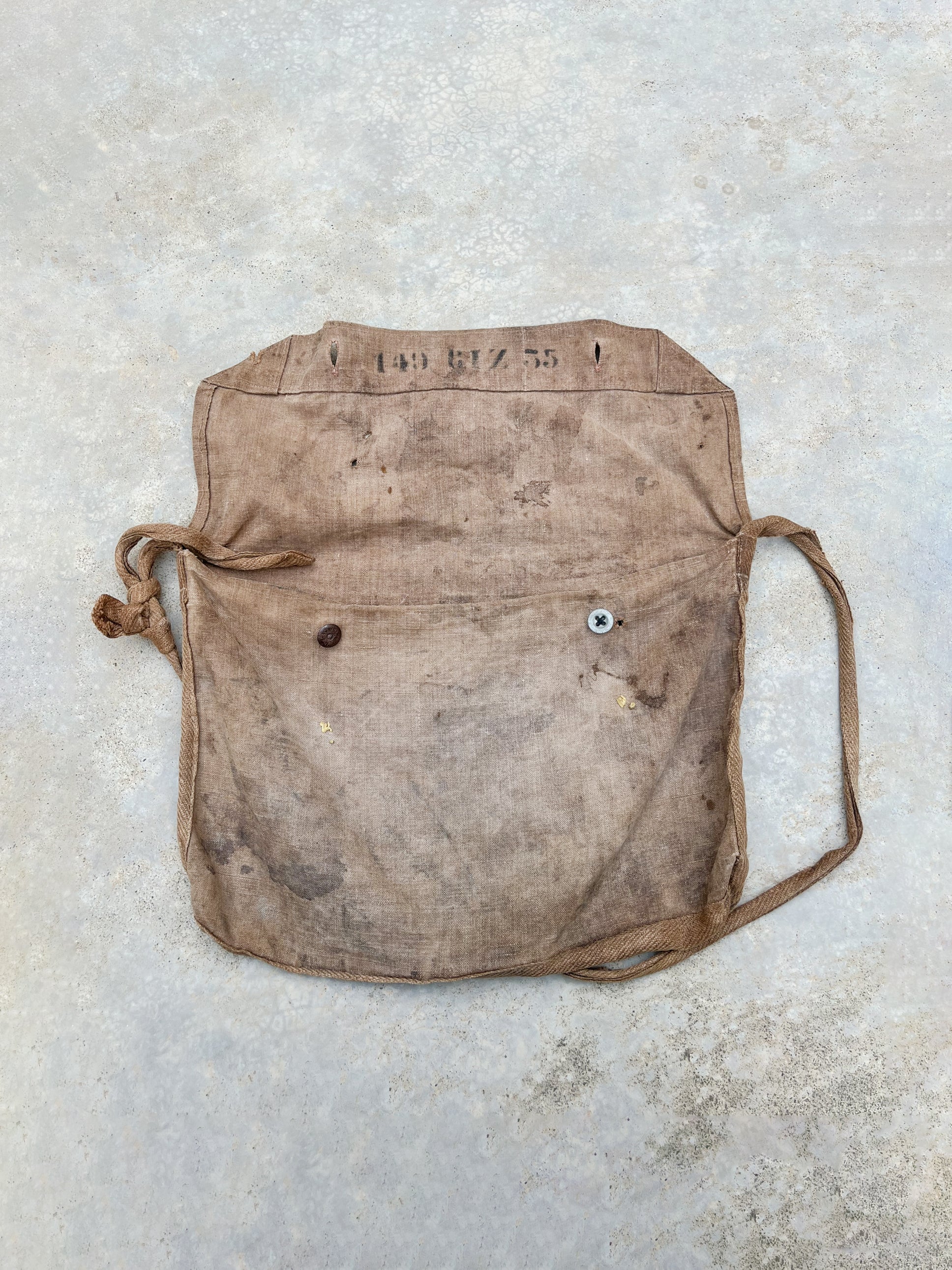 1910's WWI French Hand Made Linen Musette Bag / WWI法國古著麻質麵包袋