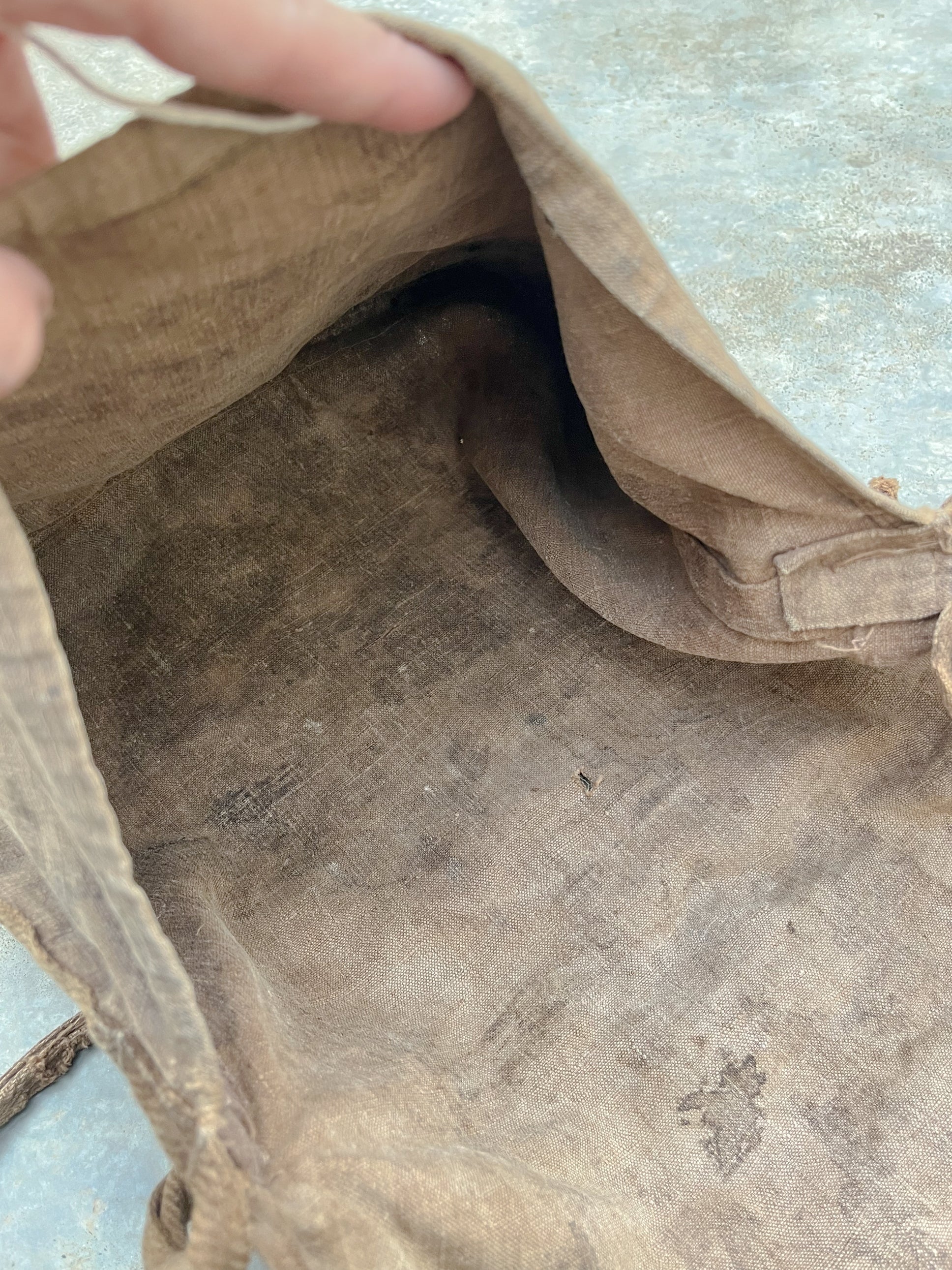 1910's WWI French Hand Made Linen Musette Bag / WWI法國古著麻質麵包袋