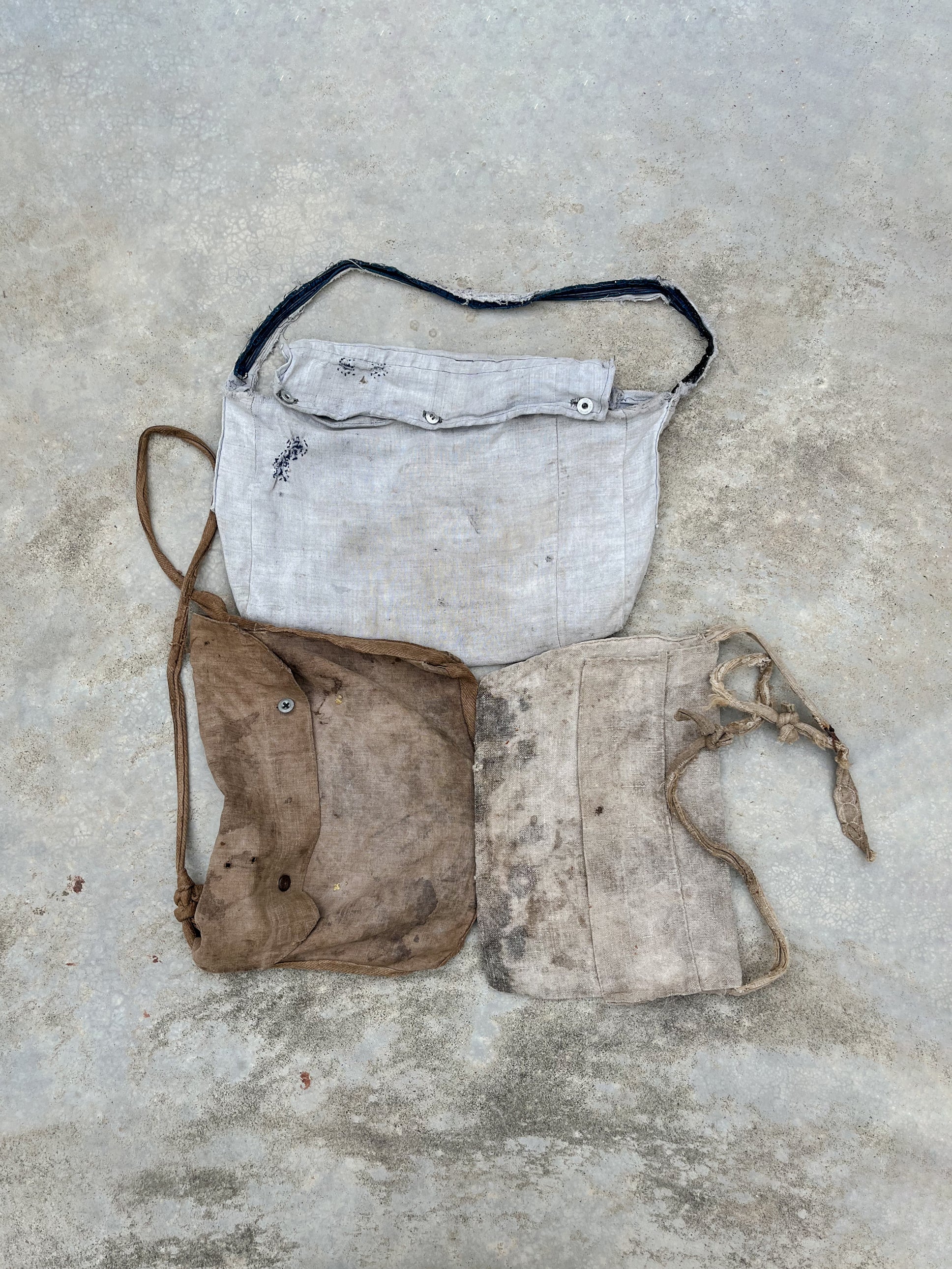 1910's WWI French Hand Made Linen Musette Bag / WWI法國古著麻質麵包袋